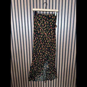 Jens Pirate Booty Skirt XS Womens Black Maxi Floral 100% Viscose Tulip Leg Slit